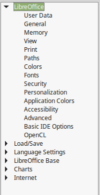 LibreOffice Options Dialog